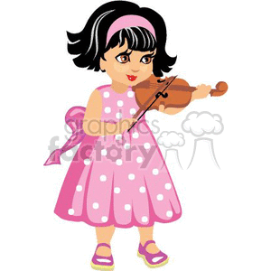 A Small Girl with a Pink Polka Dot Dress Playing a Violin