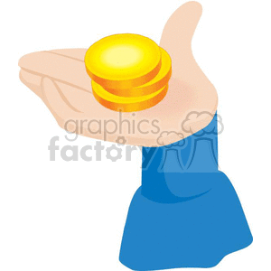 An illustration of a hand holding three gold coins, symbolizing money, wealth, or financial transactions.