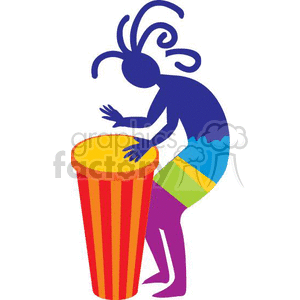 Colorful clipart of a Kokopelli figure playing a drum.