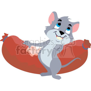 Cartoon Mouse with Giant Hot Dog Sausage