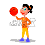 Girl playing with a basketball.