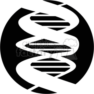 A black and white clipart image of a DNA double helix within a circle.