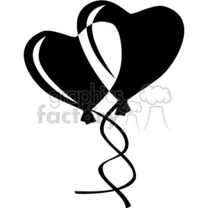 Silhouette of two heart-shaped balloons with intertwined strings.