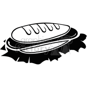 A black and white clipart image of a sandwich with lettuce.