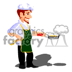 Animated man cooking some eggs for breakfast.
