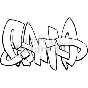 This clipart image depicts a graffiti-style design featuring abstract, interlocking shapes with sharp edges and curves, outlined in black.
