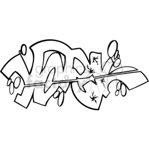 A black and white graffiti-style clipart with abstract shapes and forms, including oval elements and cracking effects.