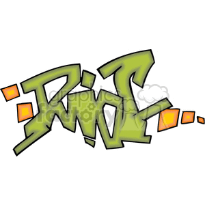A vibrant graffiti-style clipart image of the word 'Riot' in green with yellow and orange geometric accents.
