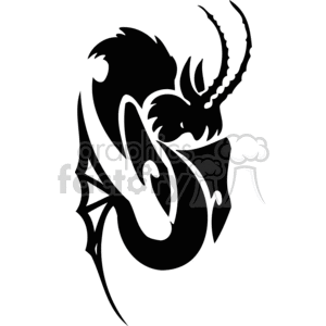 A black and white clipart depicting the Capricorn zodiac sign, illustrated with a stylized goat with a fishtail, resembling a dragon.