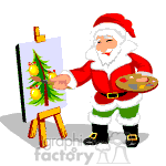 Santa painting a picture of a Christmas tree.