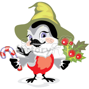 Festive Bird with Candy Cane and Holly