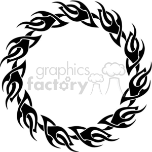 A black circular tribal design resembling flames arranged in a ring formation.