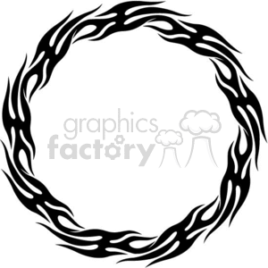 A circular tribal tattoo design featuring black flame patterns.