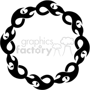 A circular tribal flame tattoo design in black, featuring stylized flame shapes arranged in a continuous loop.