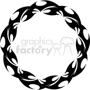 Black and white circular floral frame clipart with abstract petal shapes forming a patterned border.