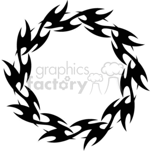A circular tribal tattoo design in black color with sharp edges resembling flames.