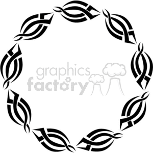 A circular design of black tribal art patterns, forming a seamless round frame.