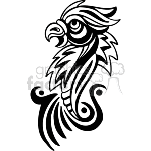 This clipart image features a detailed, stylized drawing of a bird, resembling a hawk or eagle. The design is intricate, rendered in bold black lines, and includes feathers and a prominent beak.