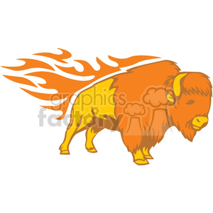 A stylized illustration of a bison with flames coming from its back, symbolizing power and speed. The image uses a combination of vibrant orange and yellow colors.