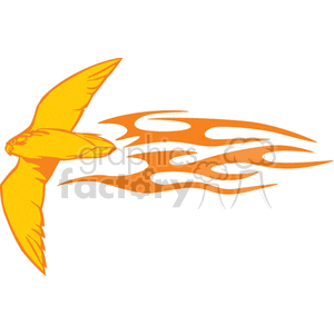 A vibrant clipart image of a yellow bird in flight with orange flame-like decorations trailing behind.