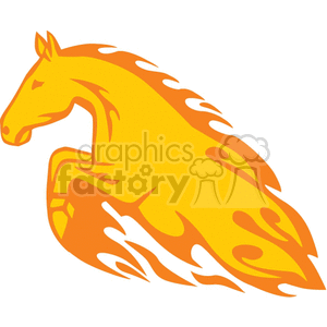 Clipart image of an abstract, stylized horse in motion with a flame-like design.