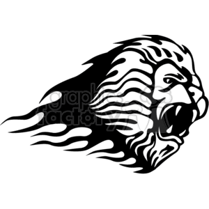 Tribal Lion Head - Roaring with Flowing Mane