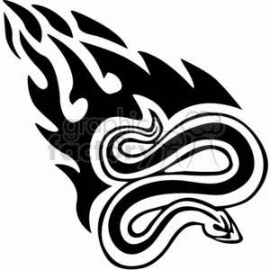 Clipart image of a stylized, flaming snake in black and white