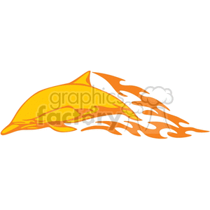 This clipart image features a stylized yellow dolphin with orange flames trailing behind it, giving the impression of speed and energy.