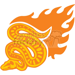 A clipart image of an orange snake with intricate patterns and flames emerging from its back.