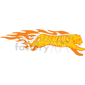 Clipart image of a leaping tiger with flames trailing from its body, creating a dynamic and fierce appearance.