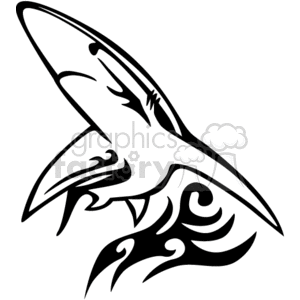 A black and white tribal-style clipart image featuring a shark and wave design. The shark appears to be emerging from stylized waves, giving a dynamic and bold impression.