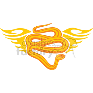 A clipart image of an orange winged serpent coiled in a stylized manner with flames extending from its sides.