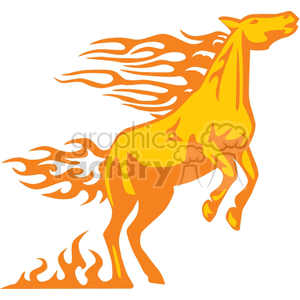 Clipart image of a fiery horse with flames flowing from its mane and tail.