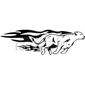 A black and white clipart image of a running cheetah with flames trailing behind it, denoting speed and agility.
