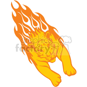 A dynamic clipart image of a leaping tiger with flames extending from its body, depicted in bold orange and yellow hues.