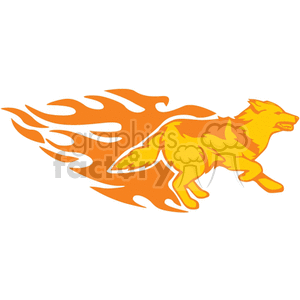 A vibrant clipart featuring an orange and yellow stylized dog running with flames trailing behind.