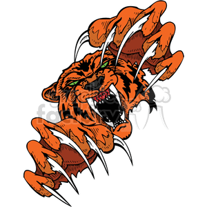 This image features a stylized and aggressive depiction of a tiger with prominent claws extended. The tiger appears to be roaring or growling, emphasizing its predatory nature. The artwork is designed with bold lines and colors, likely intended for use as a tattoo design, vinyl decal, or similar graphic application that would benefit from a vinyl-ready format.