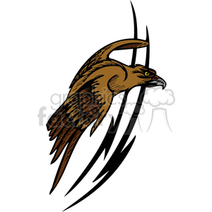 A clipart image of a brown hawk in flight with stylized black lines indicating motion.