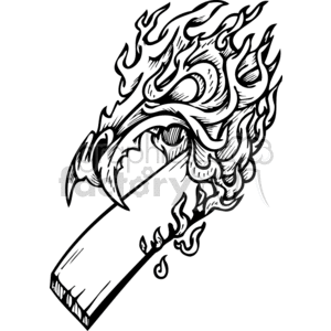 The clipart image features a stylized dragon with flames coming out of its mouth and nostrils. The dragon appears to be carved or etched with intricate lines, suggesting movement and texture. The artwork is black and white, making it suitable for vinyl cutting and other monochromatic design uses.