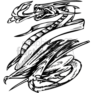 The clipart image depicts two stylized dragons in a dynamic and dramatic design, intertwined with elegant scrolls or banners. The artwork is rendered in a bold, black and white line art style, suitable for vinyl cutting and other design applications where a strong, graphic silhouette is desired.