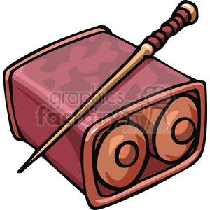 A clipart image of a sewing box containing thread spools and a needle.