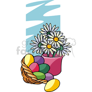 Colorful Eggs and Flowers in a Small Pink Cup