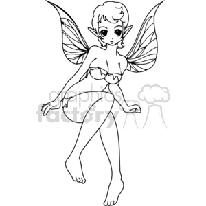 Fantasy Elf Girl Anime Line Art with Wings