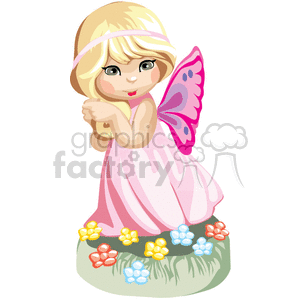 A Little Blonde Girl Wearing a Pink Dress with Butterfly wings on her Back