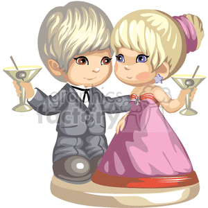 The clipart image shows a young couple dressed formally, celebrating at a party with martinis. They appear to be in love and happy. The image suggests a festive occasion such as a wedding or New Year's celebration.