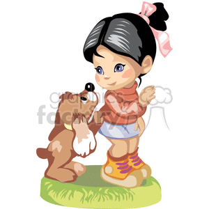 black haired little girl with a brown puppy