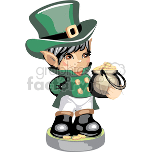 Cute Leprechaun holding a pot of gold coins