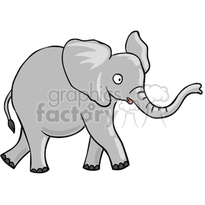 The image shows a cute clipart representation of a baby elephant. The elephant is depicted in a simplified, cartoon-like manner, with large ears and an extended trunk. The coloration is primarily gray with pink inner ears and a cheerful facial expression.