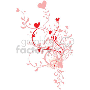 A decorative clipart image featuring swirling vines and red and pink hearts. The image has an artistic, whimsical design that evokes feelings of love and romance.