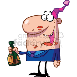 Cartoon Man Celebrating with Champagne